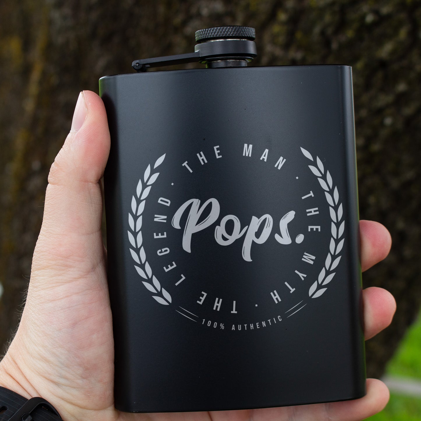 Pops The Man The Myth The Legend Engraved 8 oz Black Matte Flask - Gift for Grandpa, Dad, Father’s Day, Birthday Gift, Laser Engraving Gifts