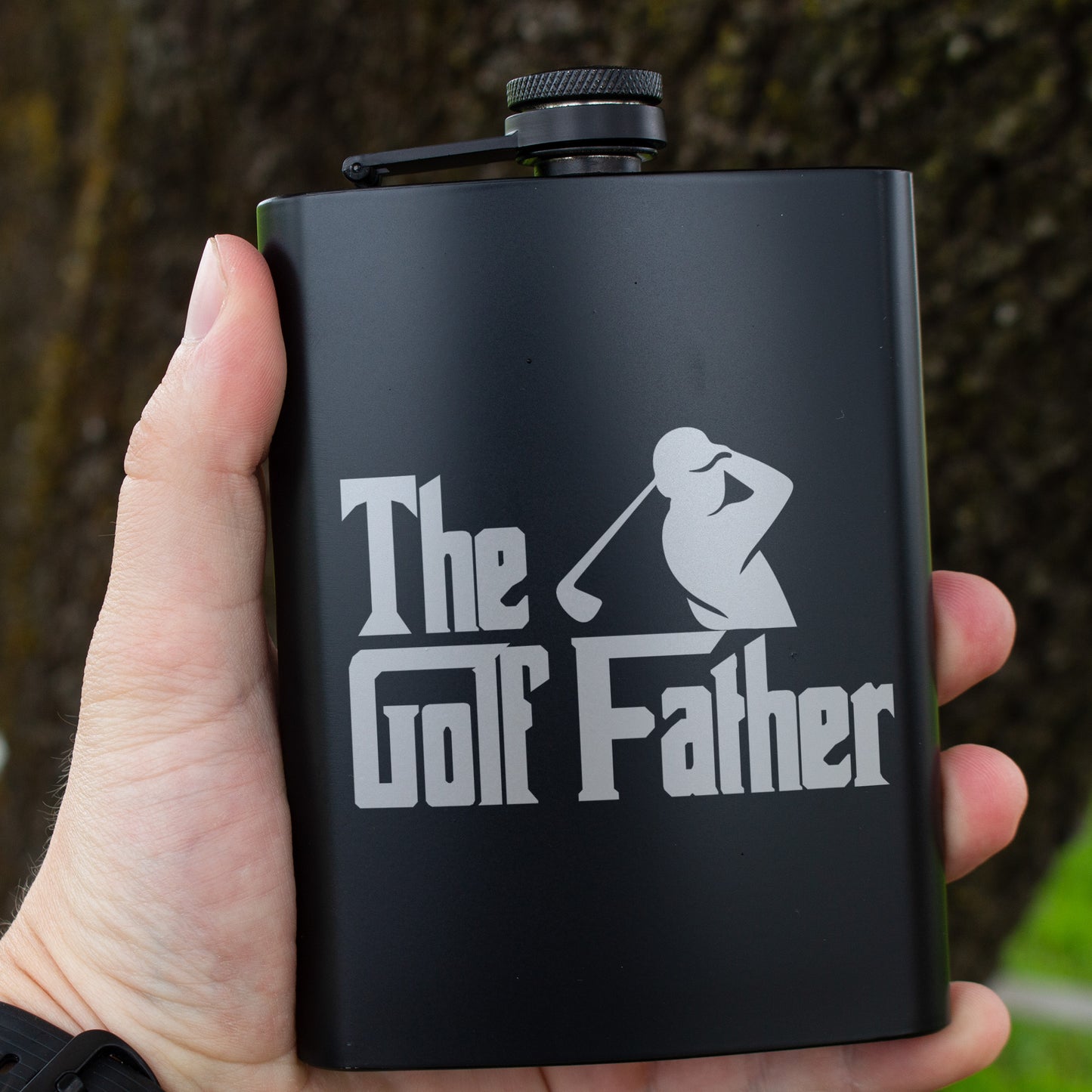 The Golf Father Engraved 8 oz Black Matte Flask - Perfect Gift for Dad, Golfer, or Father’s Day, Birthday Gift, Laser Engraving Gifts