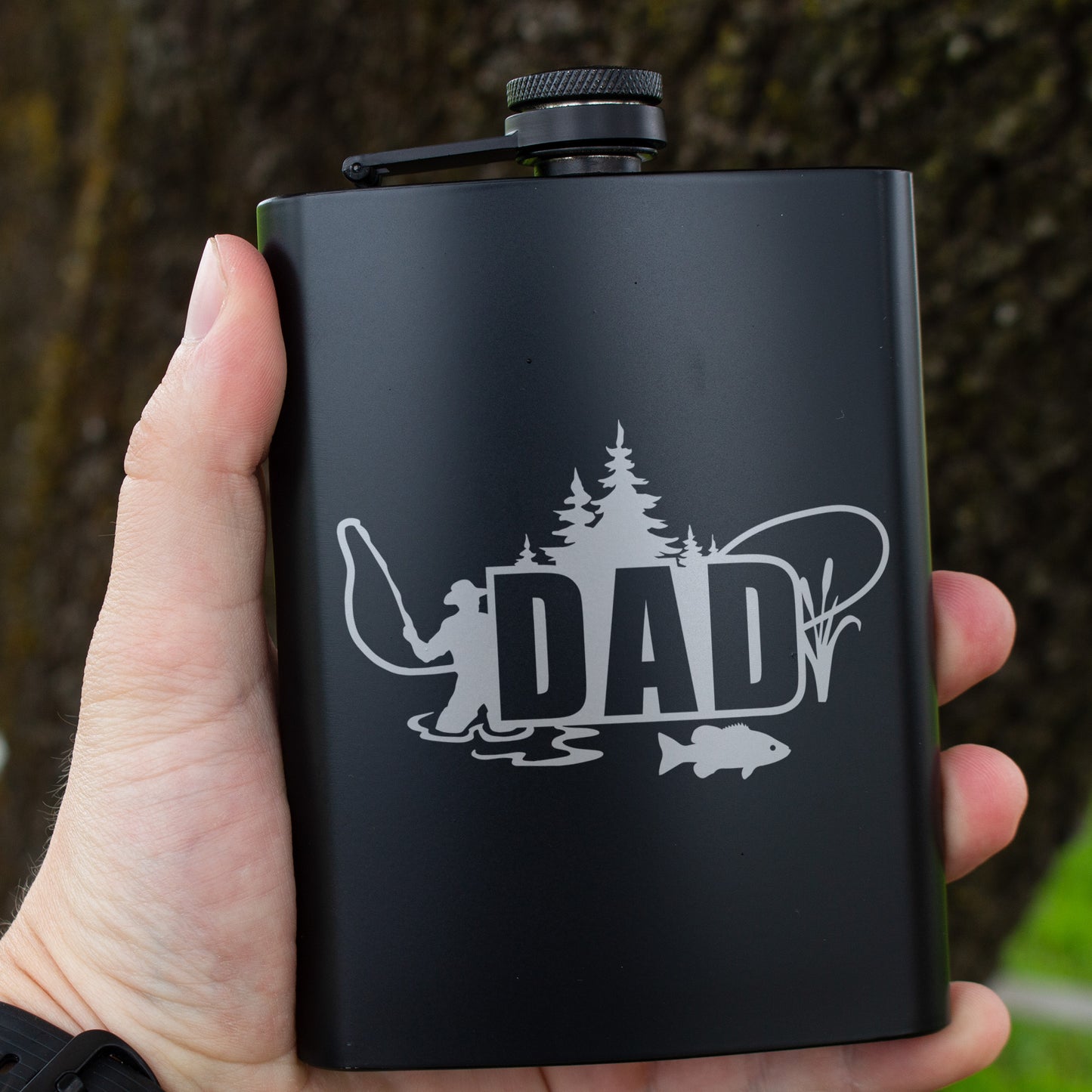Gift Flask For Dad Fishing Lover Engraved 8 oz Black Matte Flask - Perfect Gift for Father’s Day, Dad, Birthday Gift, Laser Engraving Gifts