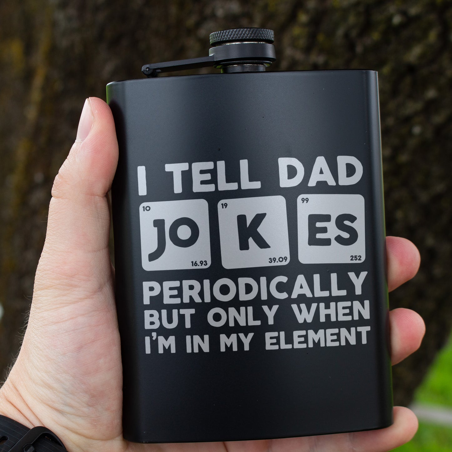 I Tell Dad Jokes Periodically Engraved 8 oz Black Matte Flask - Funny Gift for Dad, Father’s Day, Birthday Gift, Laser Engraving Gifts