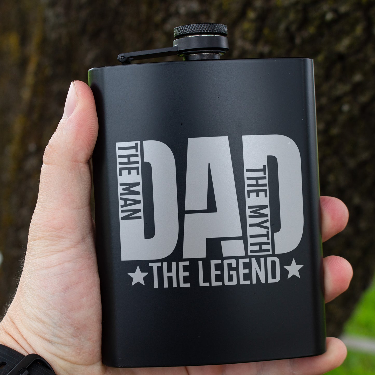 Dad The Man The Myth The Legend Engraved 8 oz Black Matte Flask - Gift for Father, Dad, Father’s Day, Birthday Gift, Laser Engraving Gifts
