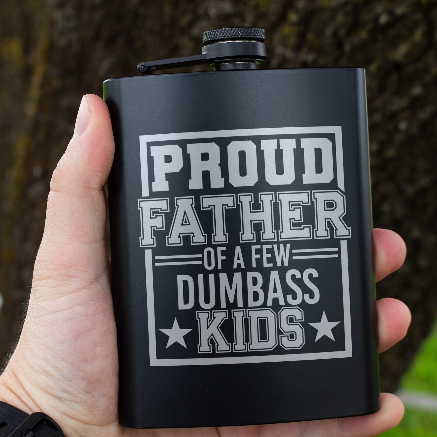 Proud Father of a Few Dumbass Kids Engraved 8 oz Black Matte Flask - Funny Gift for Dad, Father’s Day, Birthday Gift, Laser Engraving Gifts