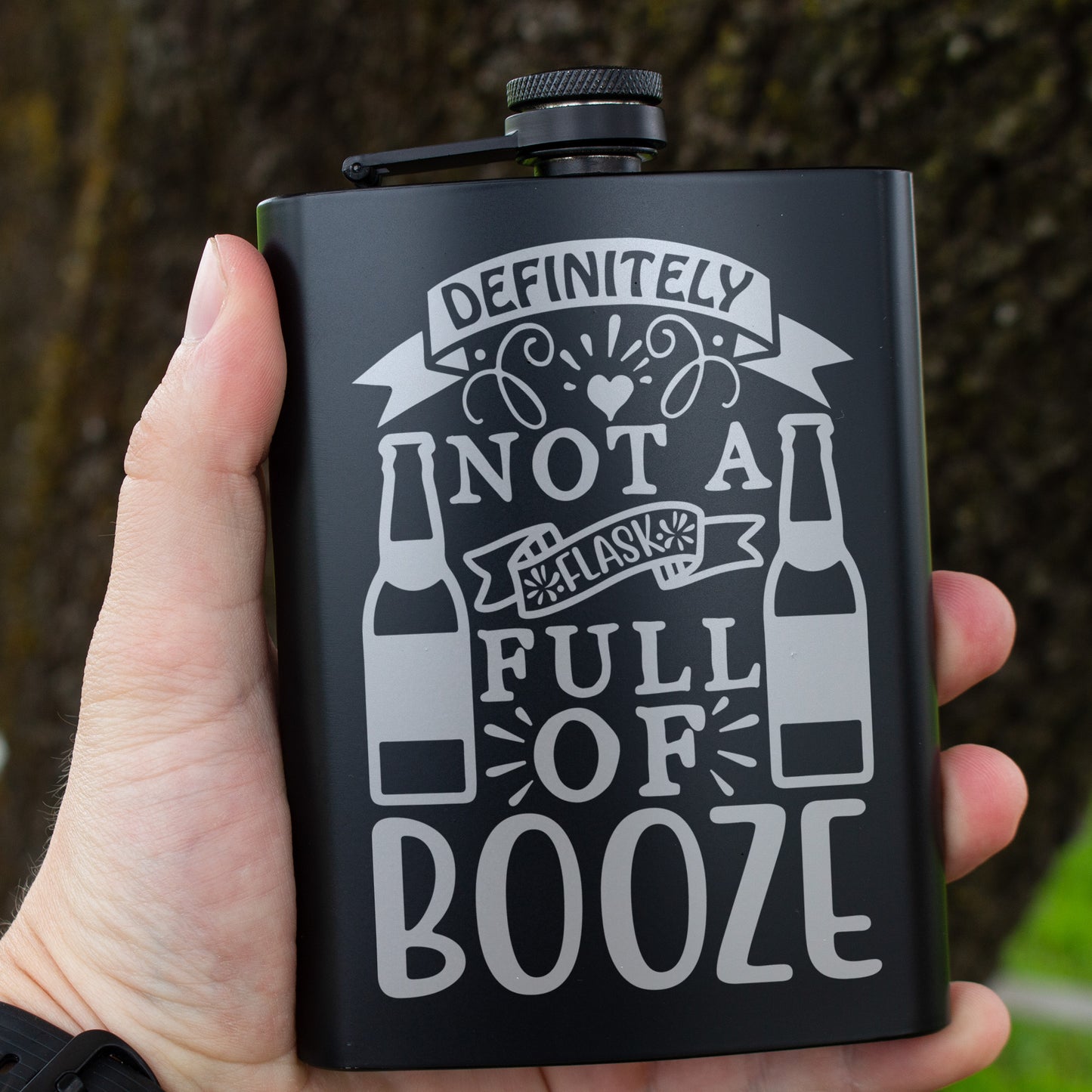 Definitely Not a Flask Full of Booze Engraved 8 oz Black Matte Flask - Funny Gift for Friend, Coworker, Birthday Gift, Laser Engraving Gifts