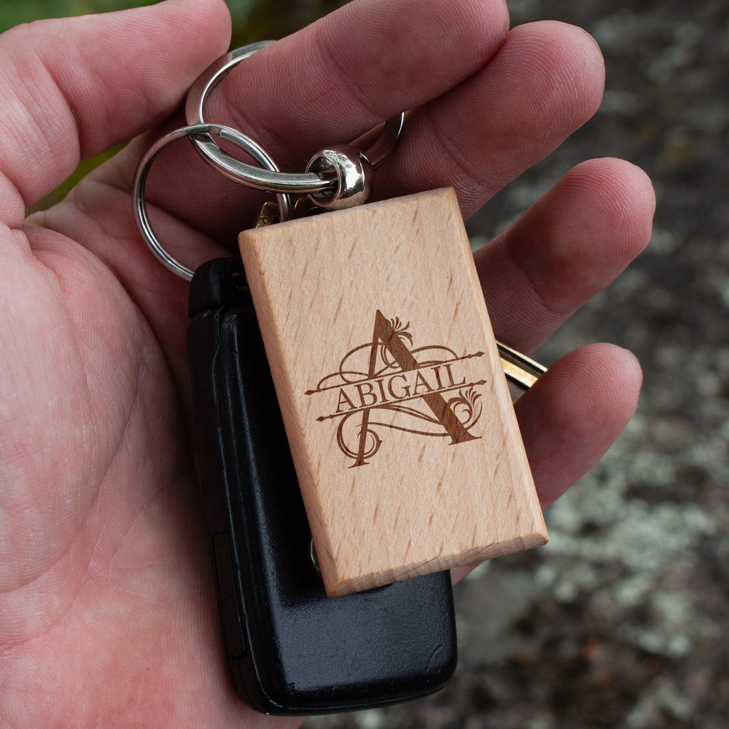 Custom Split Monogram Personalized Wooden Keychain