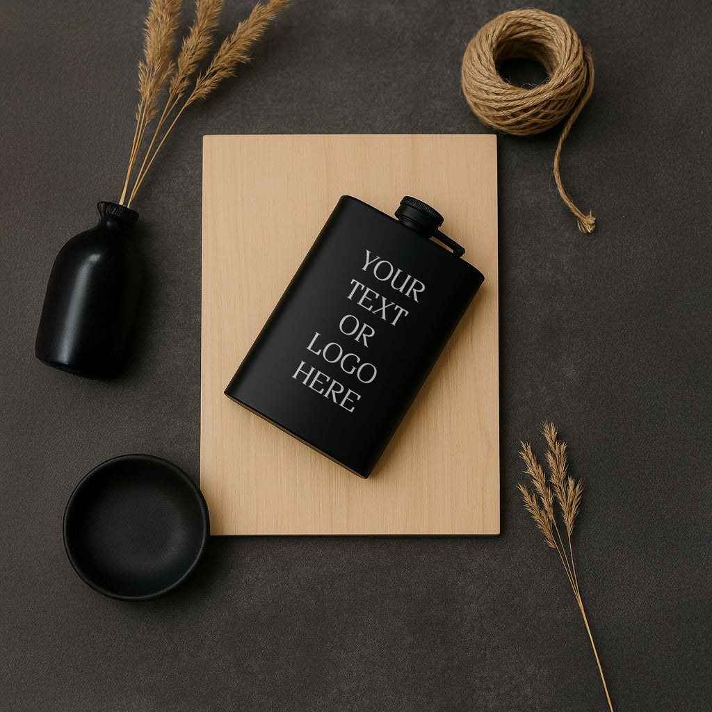 Custom Engraved Flask 8 oz Black Matte, Personalized Flask, Groomsman Gift, Gift for Colleague, Friend, Boyfriend, Dad, Funny Office Gifts