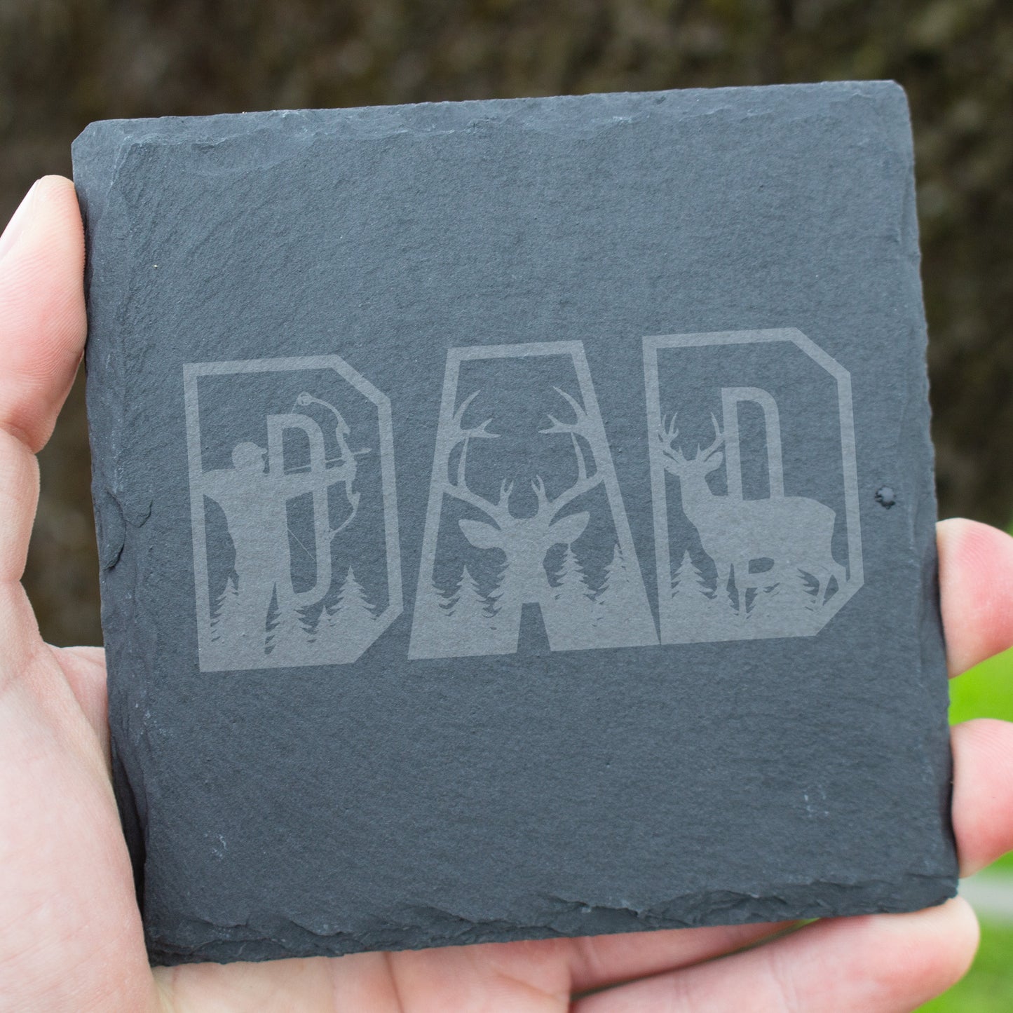 Dad Hunting Coaster. Deer Hunting Gift for Dad. Engraved Slate Coaster. Rustic Rock Coaster for Hunters. Father's Day Hunting Gift