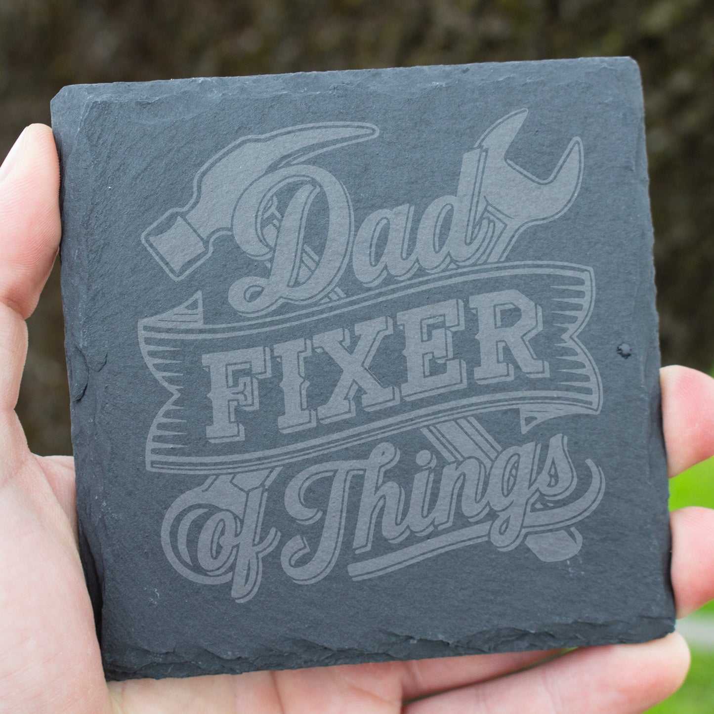 Dad Fixer Of Things Coaster. Engraved Slate Coaster for Handyman Dad. Rustic Rock Coaster. Father's Day Gift for Dad