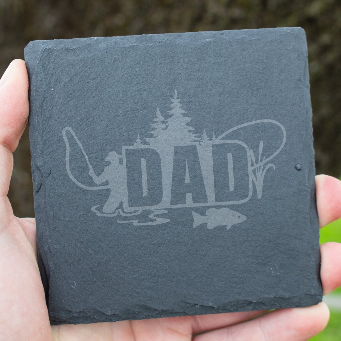 Dad Fishing Coaster. Engraved Slate Coaster for Fishermen. Rustic Rock Coaster. Fishing Gift for Dad. Father's Day Fishing Gift.