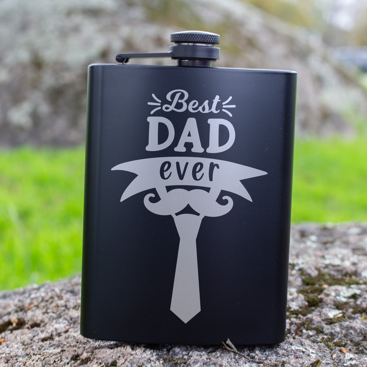 Best Dad Ever Engraved 8 oz Black Matte Flask - Perfect Gift for Father’s Day, Dad, or Grandpa