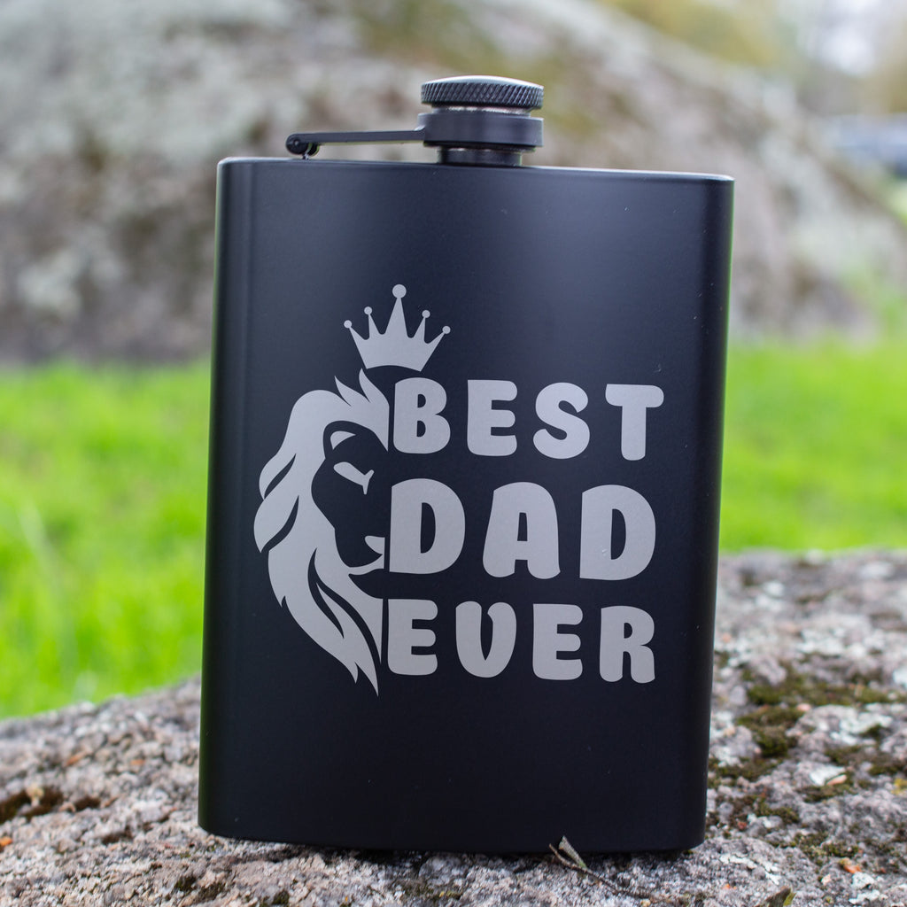 Best Dad Ever Engraved 8 oz Black Matte Flask - Perfect Gift for Father’s Day, Dad, or Grandpa, Birthday Gift Flask, Laser Engraving Gifts