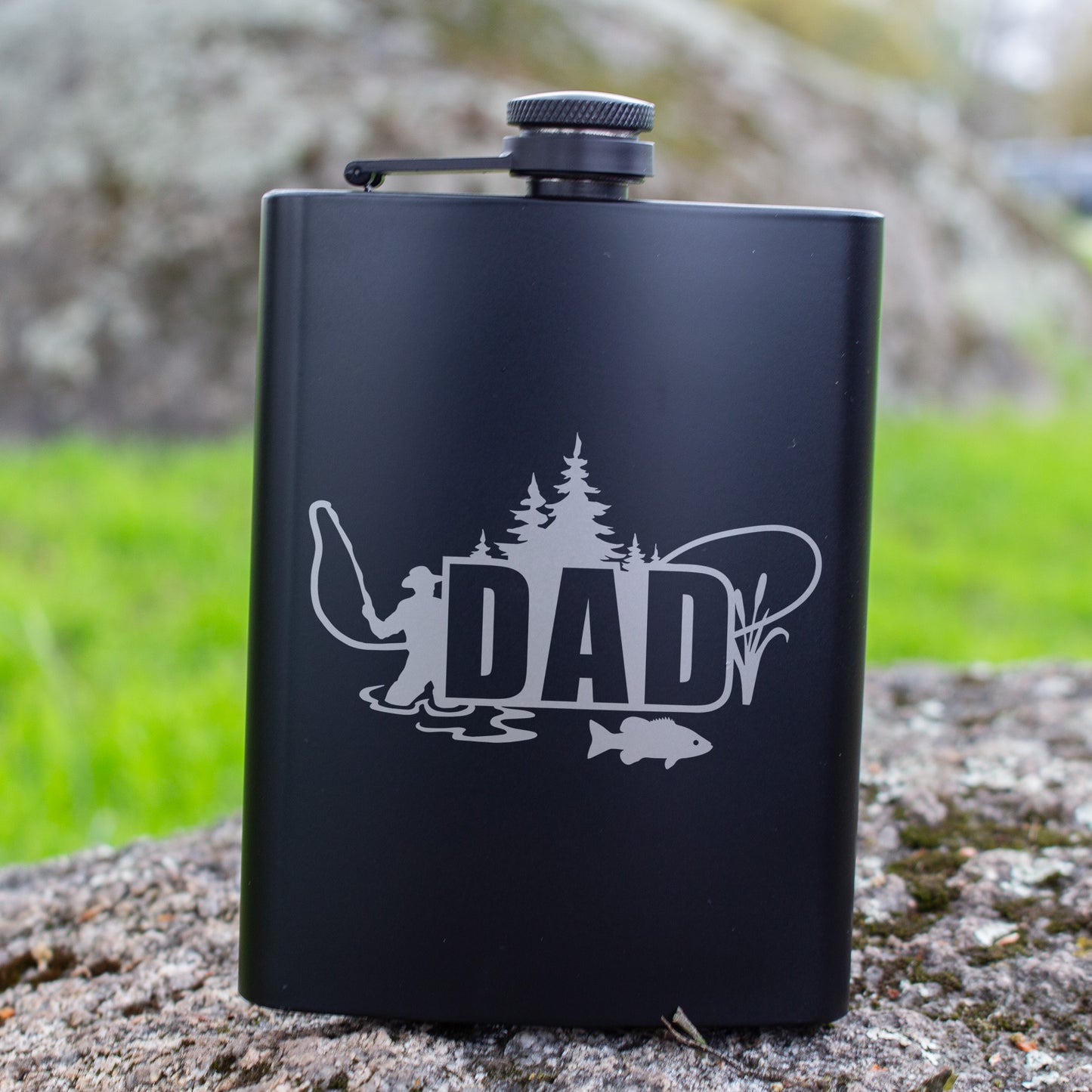 Gift Flask For Dad Fishing Lover Engraved 8 oz Black Matte Flask - Perfect Gift for Father’s Day, Dad, Birthday Gift, Laser Engraving Gifts