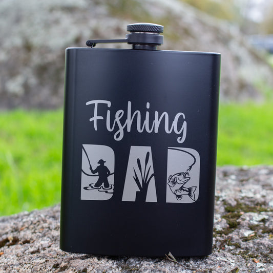 Fishing Dad Engraved 8 oz Black Matte Flask - Perfect Gift for Dad, Angler, or Father’s Day, Birthday Gift, Laser Engraving Gifts