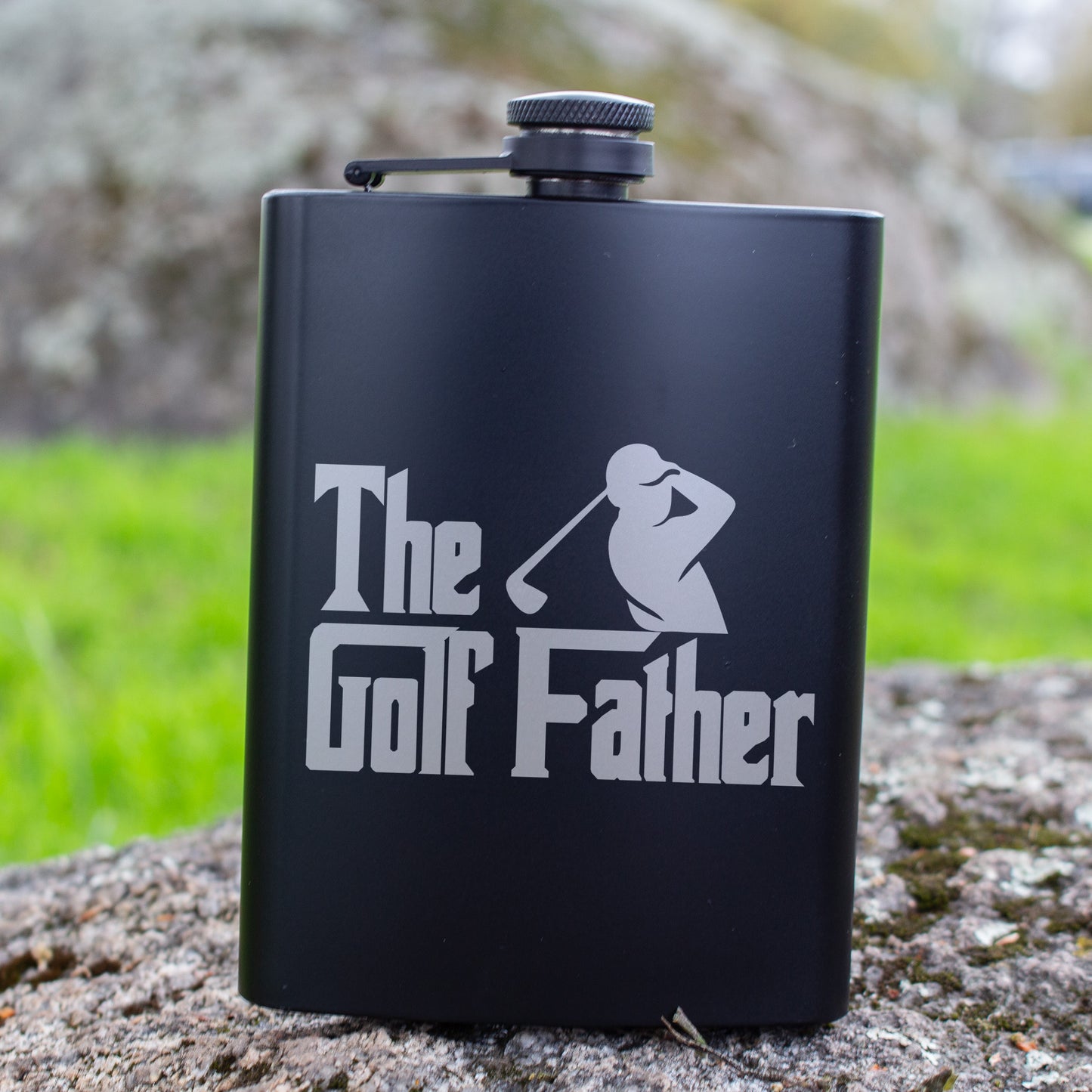 The Golf Father Engraved 8 oz Black Matte Flask - Perfect Gift for Dad, Golfer, or Father’s Day, Birthday Gift, Laser Engraving Gifts
