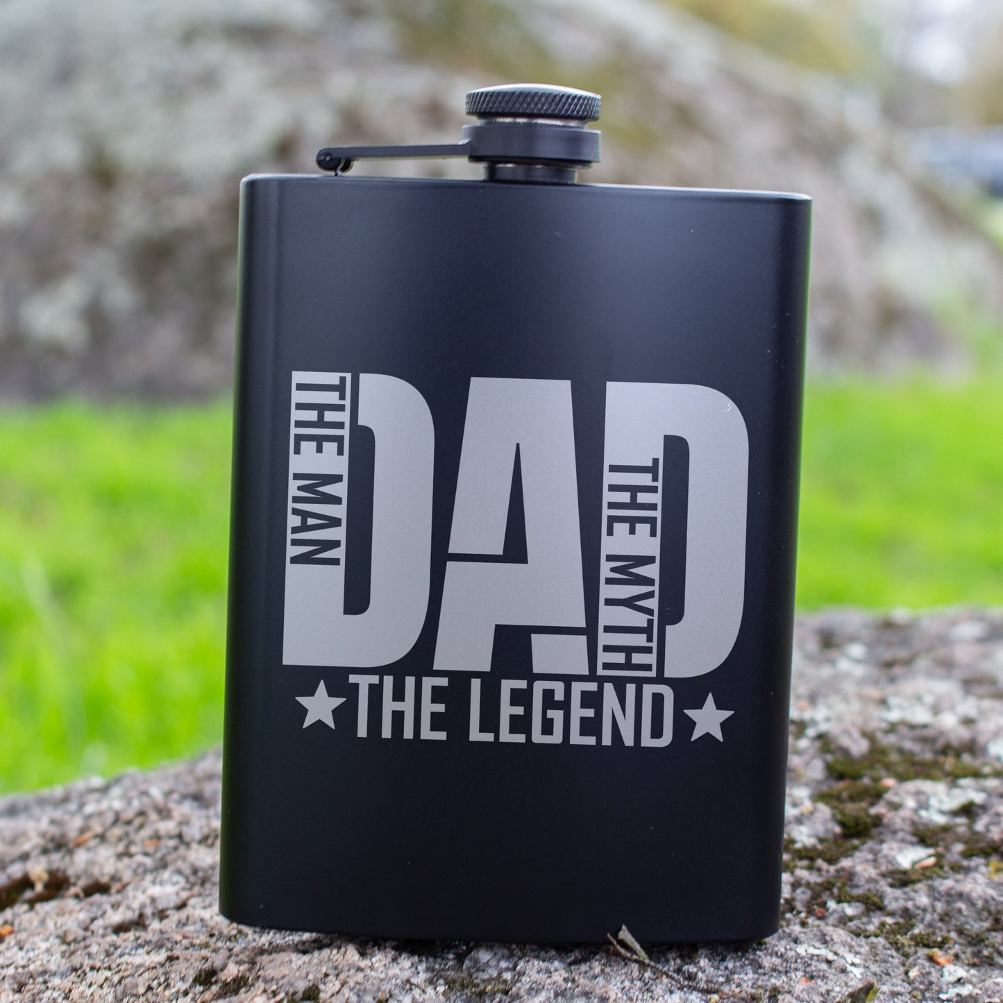 Dad The Man The Myth The Legend Engraved 8 oz Black Matte Flask - Gift for Father, Dad, Father’s Day, Birthday Gift, Laser Engraving Gifts