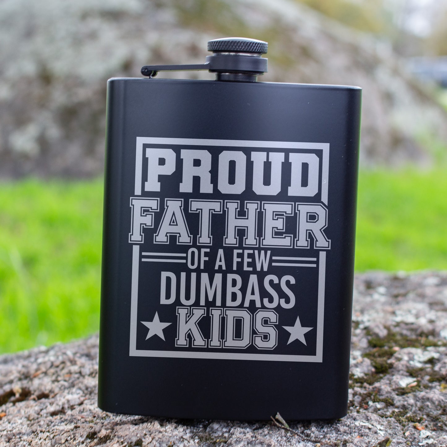 Proud Father of a Few Dumbass Kids Engraved 8 oz Black Matte Flask - Funny Gift for Dad, Father’s Day, Birthday Gift, Laser Engraving Gifts