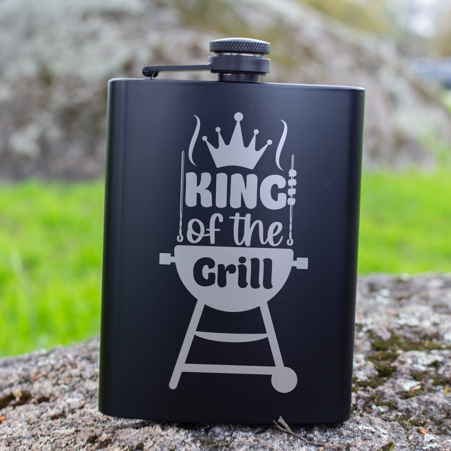 King of the Grill Engraved 8 oz Black Matte Flask - Perfect Gift for Dad, BBQ Master, or Father’s Day, Birthday Gift, Laser Engraving Gifts