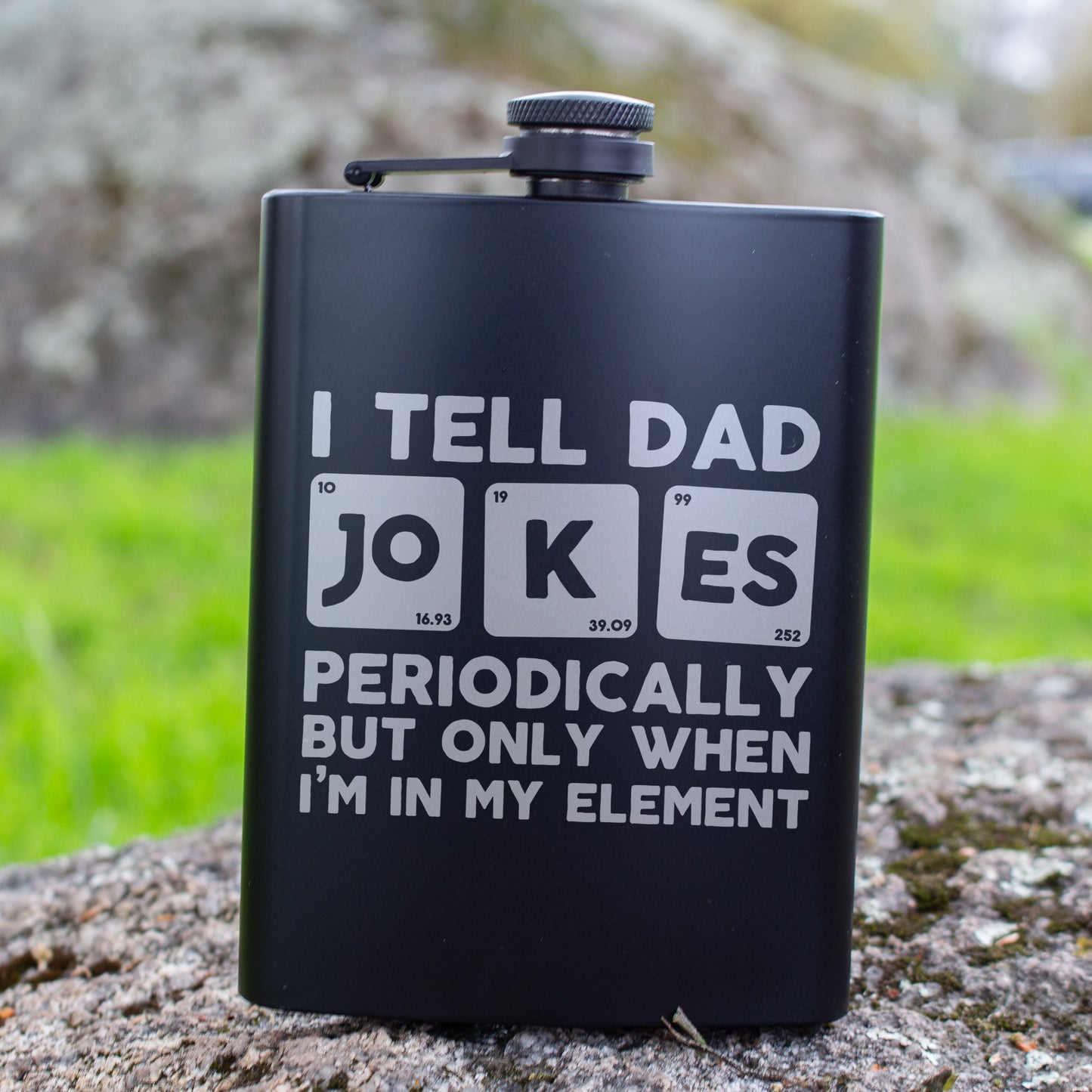 I Tell Dad Jokes Periodically Engraved 8 oz Black Matte Flask - Funny Gift for Dad, Father’s Day, Birthday Gift, Laser Engraving Gifts
