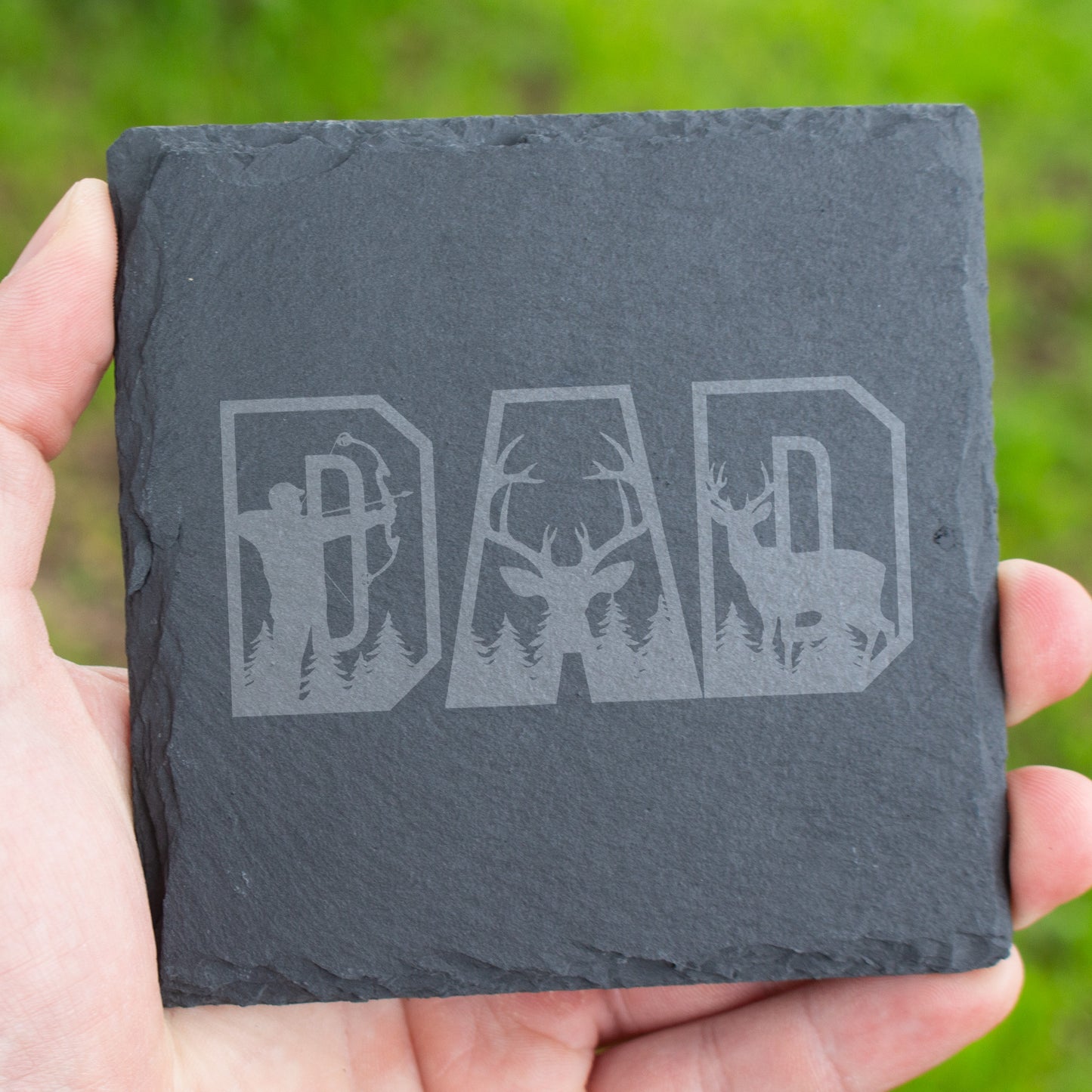 Dad Hunting Coaster. Deer Hunting Gift for Dad. Engraved Slate Coaster. Rustic Rock Coaster for Hunters. Father's Day Hunting Gift