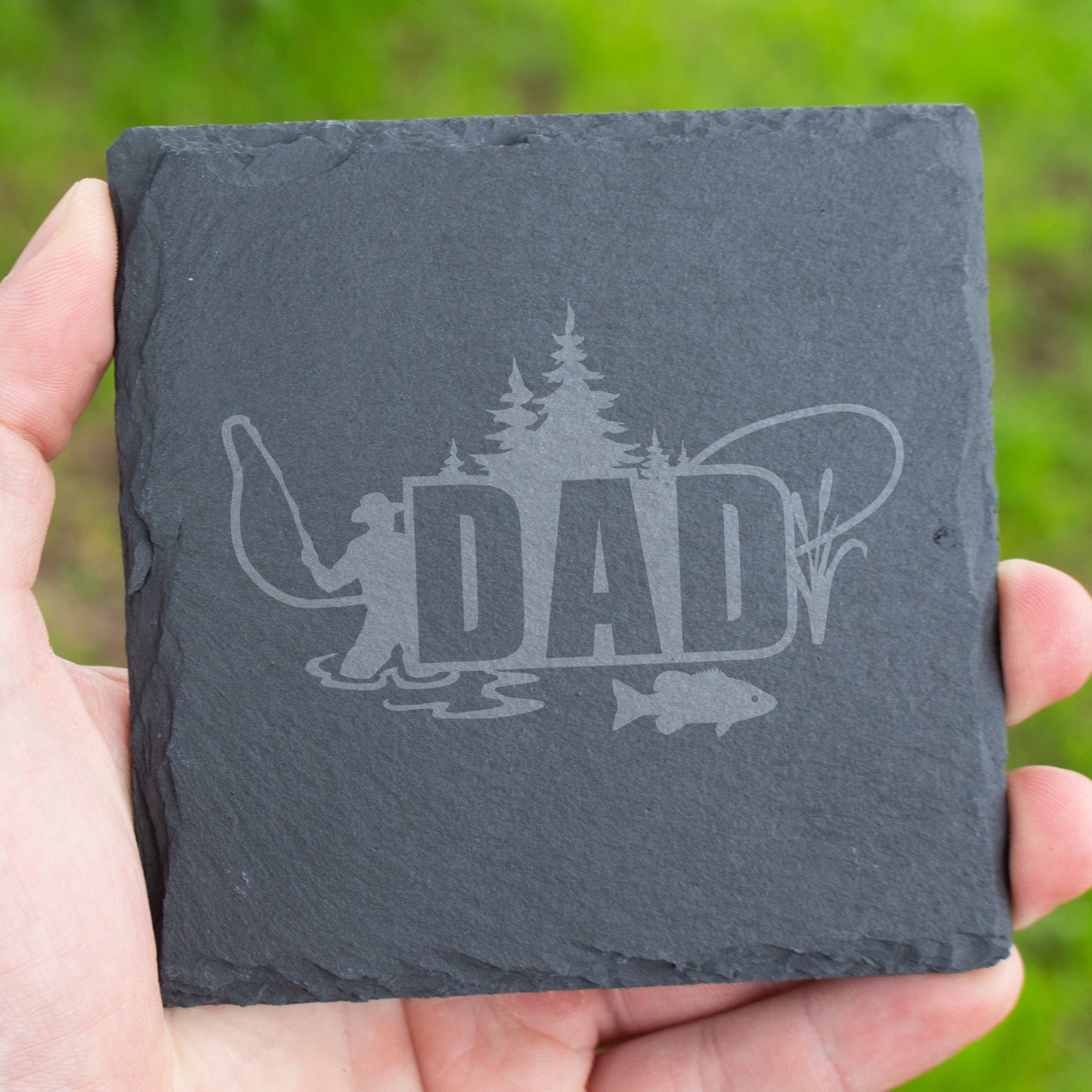 Dad Fishing Coaster. Engraved Slate Coaster for Fishermen. Rustic Rock Coaster. Fishing Gift for Dad. Father's Day Fishing Gift.
