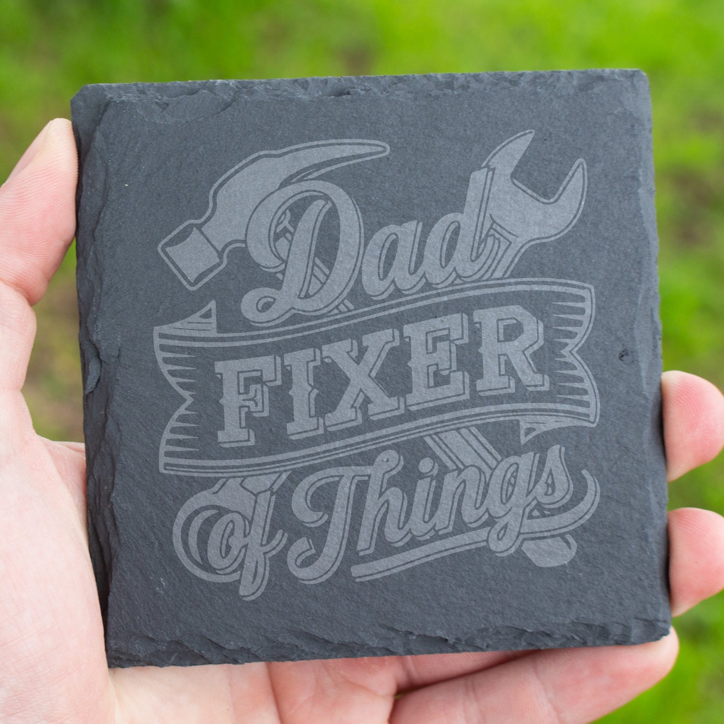 Dad Fixer Of Things Coaster. Engraved Slate Coaster for Handyman Dad. Rustic Rock Coaster. Father's Day Gift for Dad