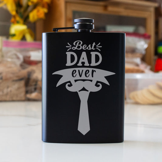 Best Dad Ever Engraved 8 oz Black Matte Flask - Perfect Gift for Father’s Day, Dad, or Grandpa