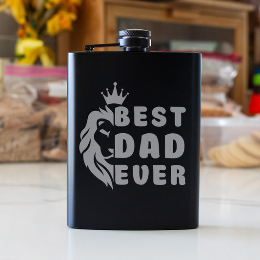 Best Dad Ever Engraved 8 oz Black Matte Flask - Perfect Gift for Father’s Day, Dad, or Grandpa, Birthday Gift Flask, Laser Engraving Gifts