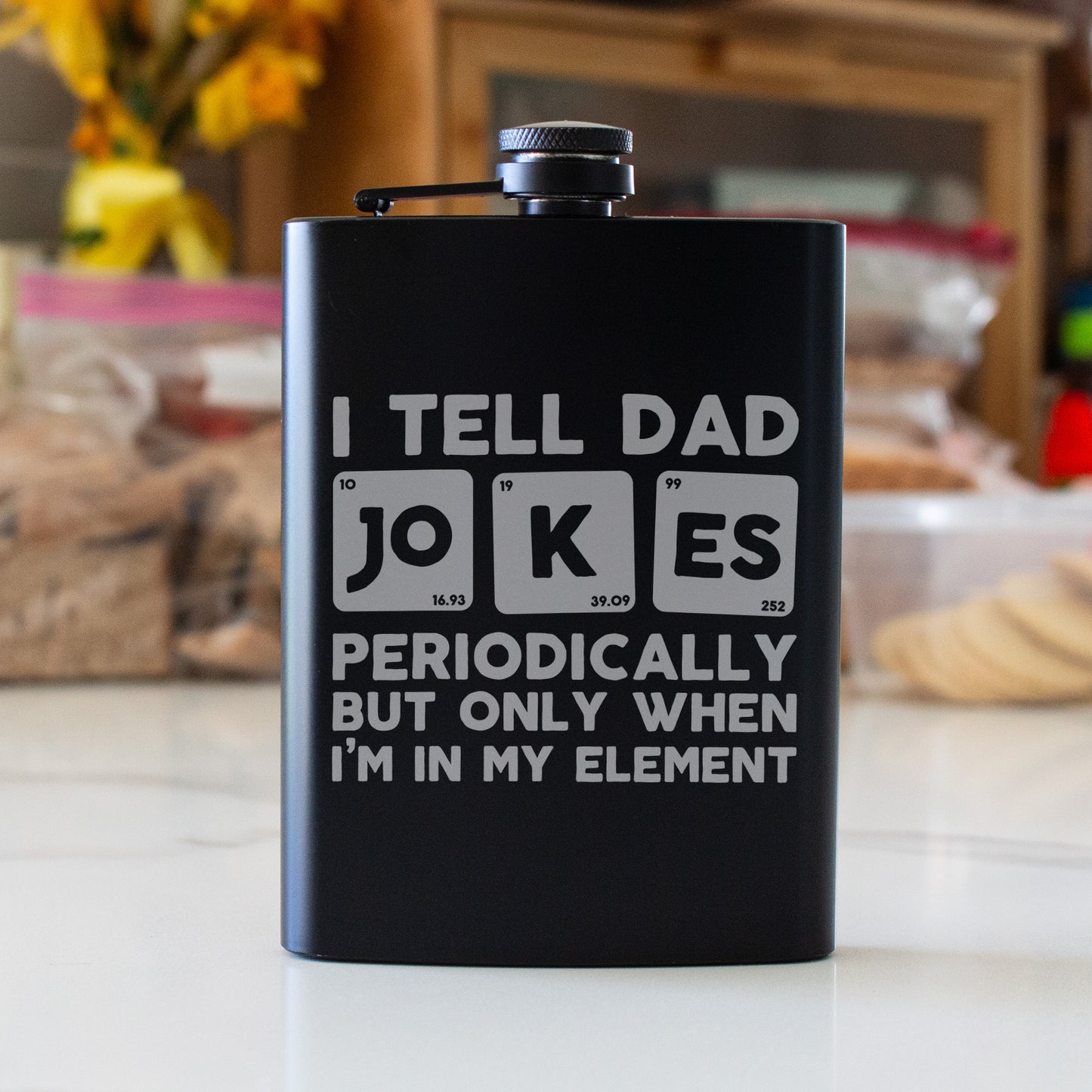 I Tell Dad Jokes Periodically Engraved 8 oz Black Matte Flask - Funny Gift for Dad, Father’s Day, Birthday Gift, Laser Engraving Gifts