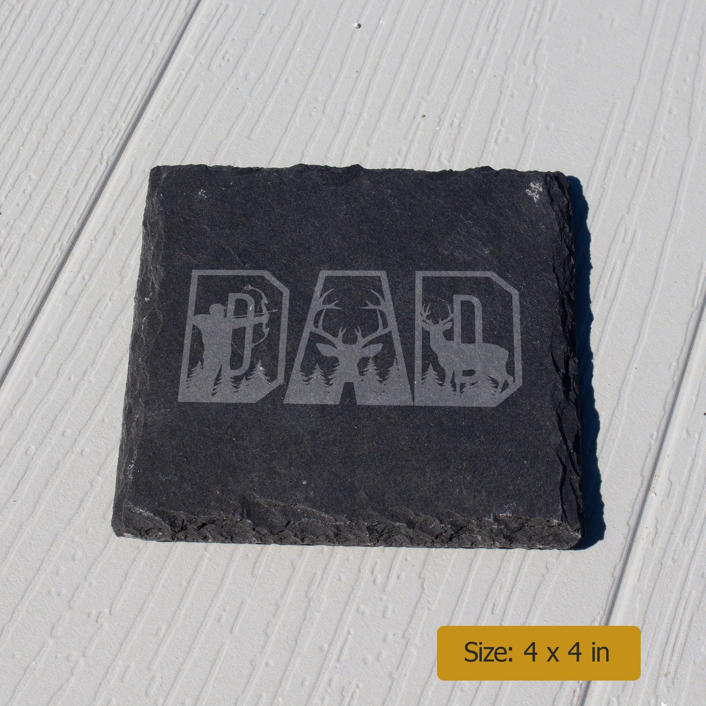Dad Hunting Coaster. Deer Hunting Gift for Dad. Engraved Slate Coaster. Rustic Rock Coaster for Hunters. Father's Day Hunting Gift