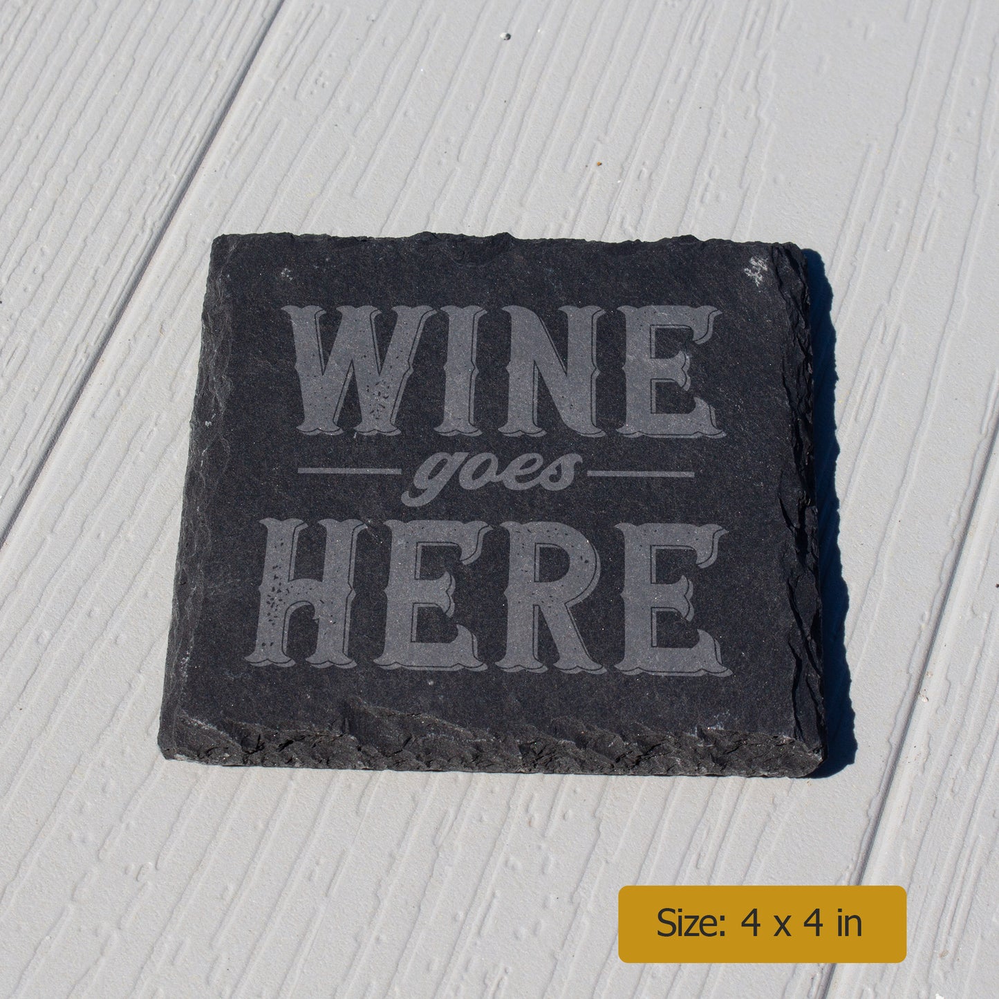 Wine Goes Here Coaster. Funny Engraved Slate Coaster. Rustic Rock Coaster. Wine Lover Gift. Bar & Home Decor