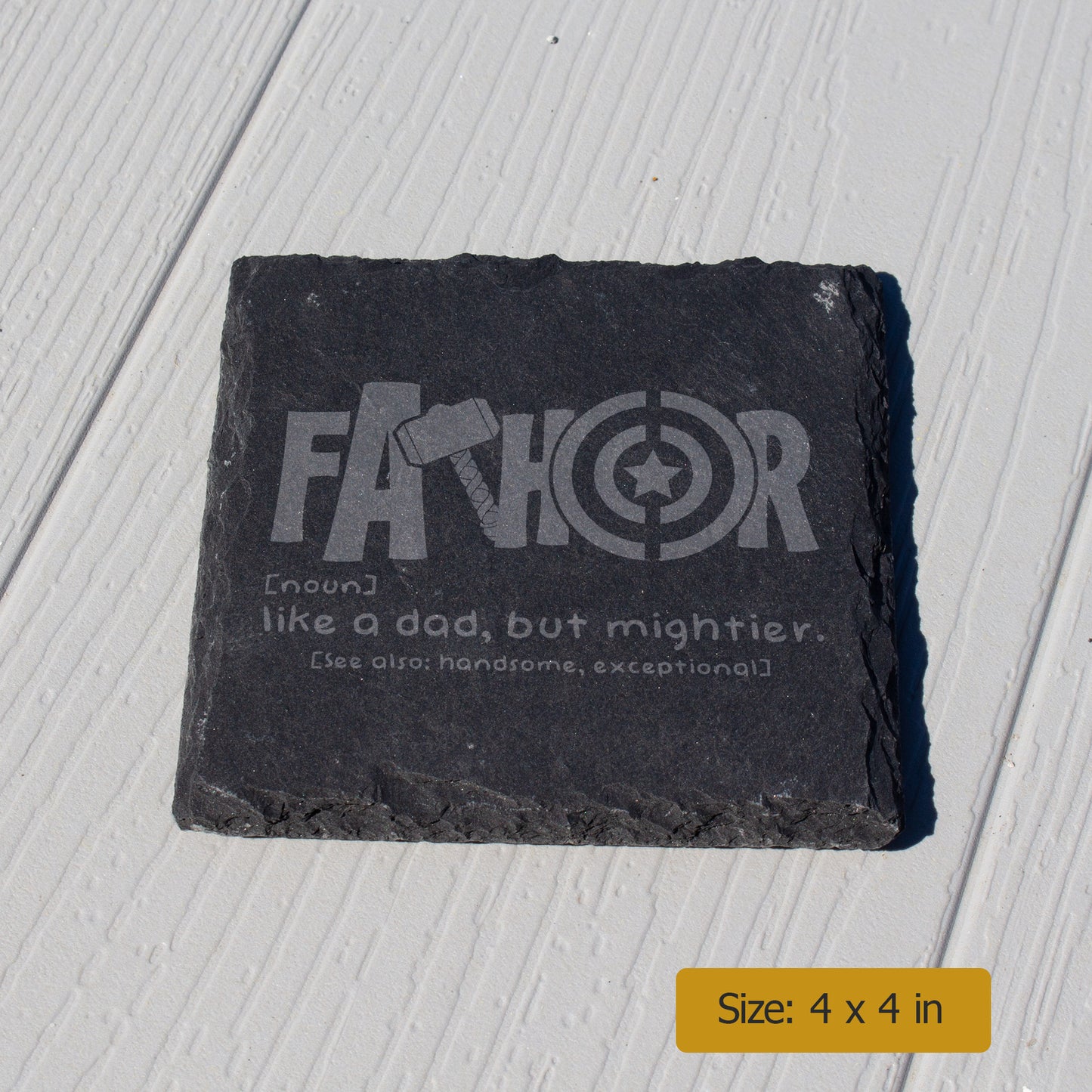 FaTHOR Like A Dad, But Mightier Coaster. Engraved Slate Coaster. Funny Dad Gift. Rustic Rock Coaster. Father's Day Gift