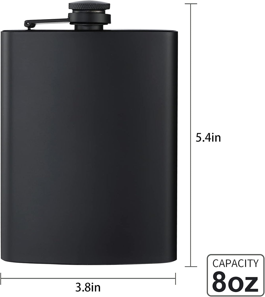 Custom Engraved Flask 8 oz Black Matte, Initials And Name Or Phrase, Gift for Colleague, Friend, Boyfriend, Dad