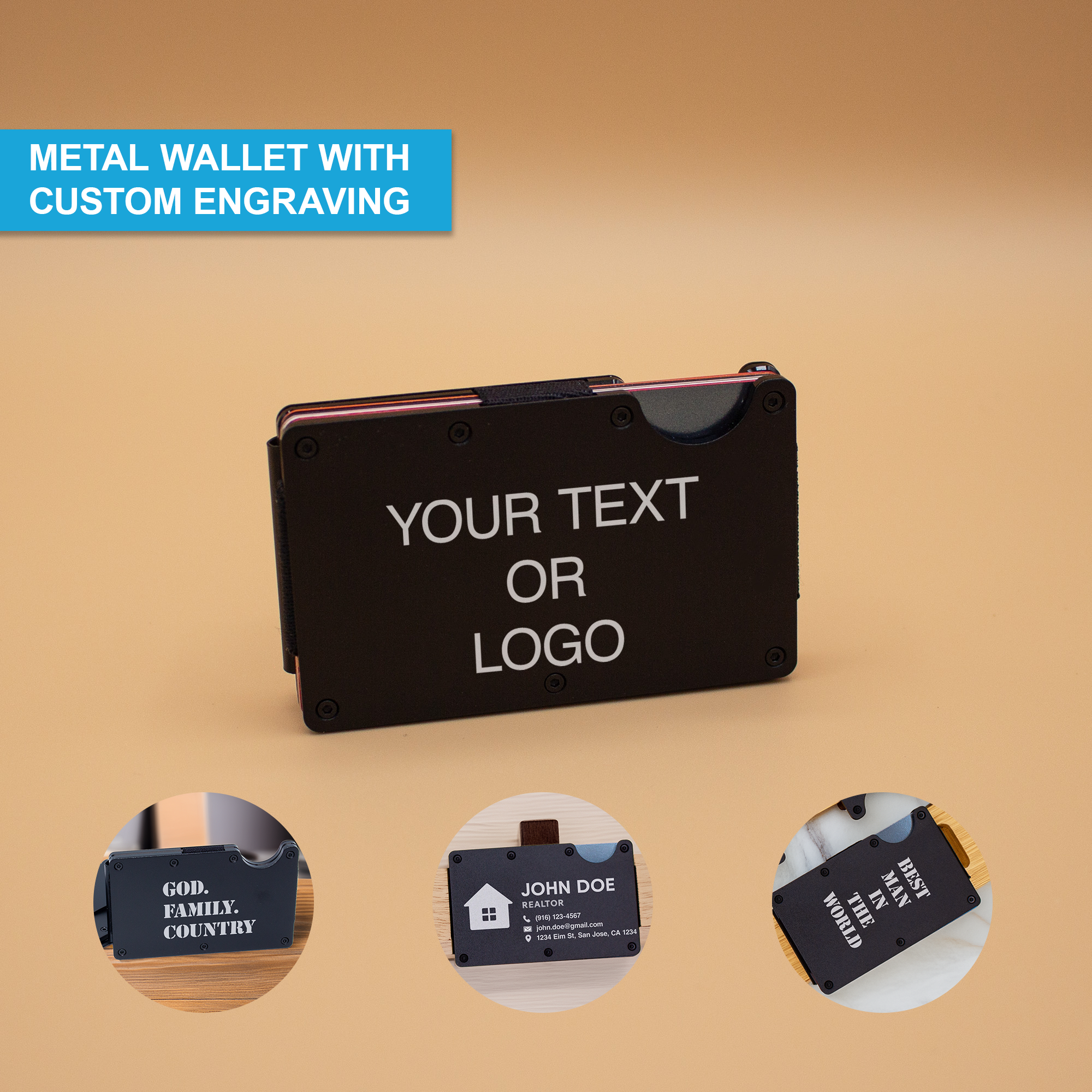 Personalized Black Metal RFID-Blocking Wallet with Custom Engraving - Slim Aluminum Cardholder with Money Clip