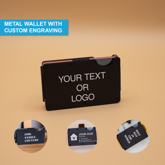 Personalized Black Metal RFID-Blocking Wallet with Custom Engraving - Slim Aluminum Cardholder with Money Clip