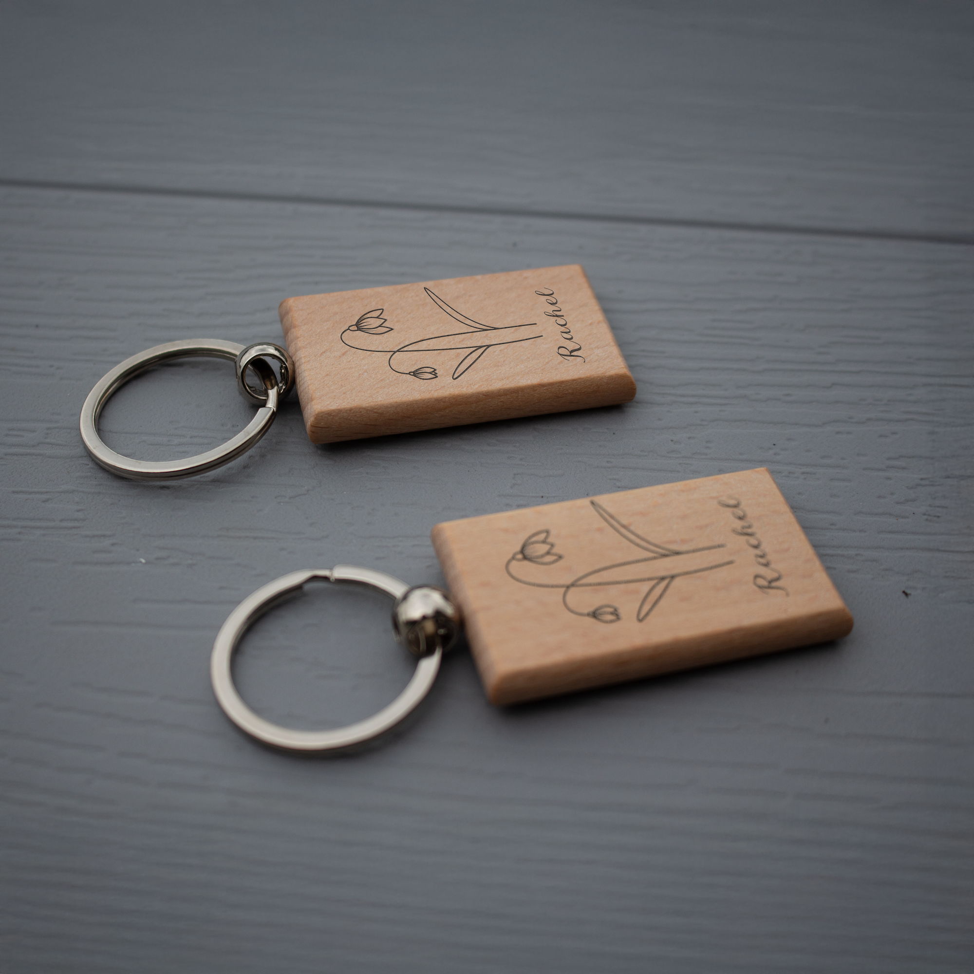 Birth Flower Custom Wooden Keychains - Personalized Engraved Gifts for Home, Car, or Office - Gift For Daughter, Mom, Girlfriend