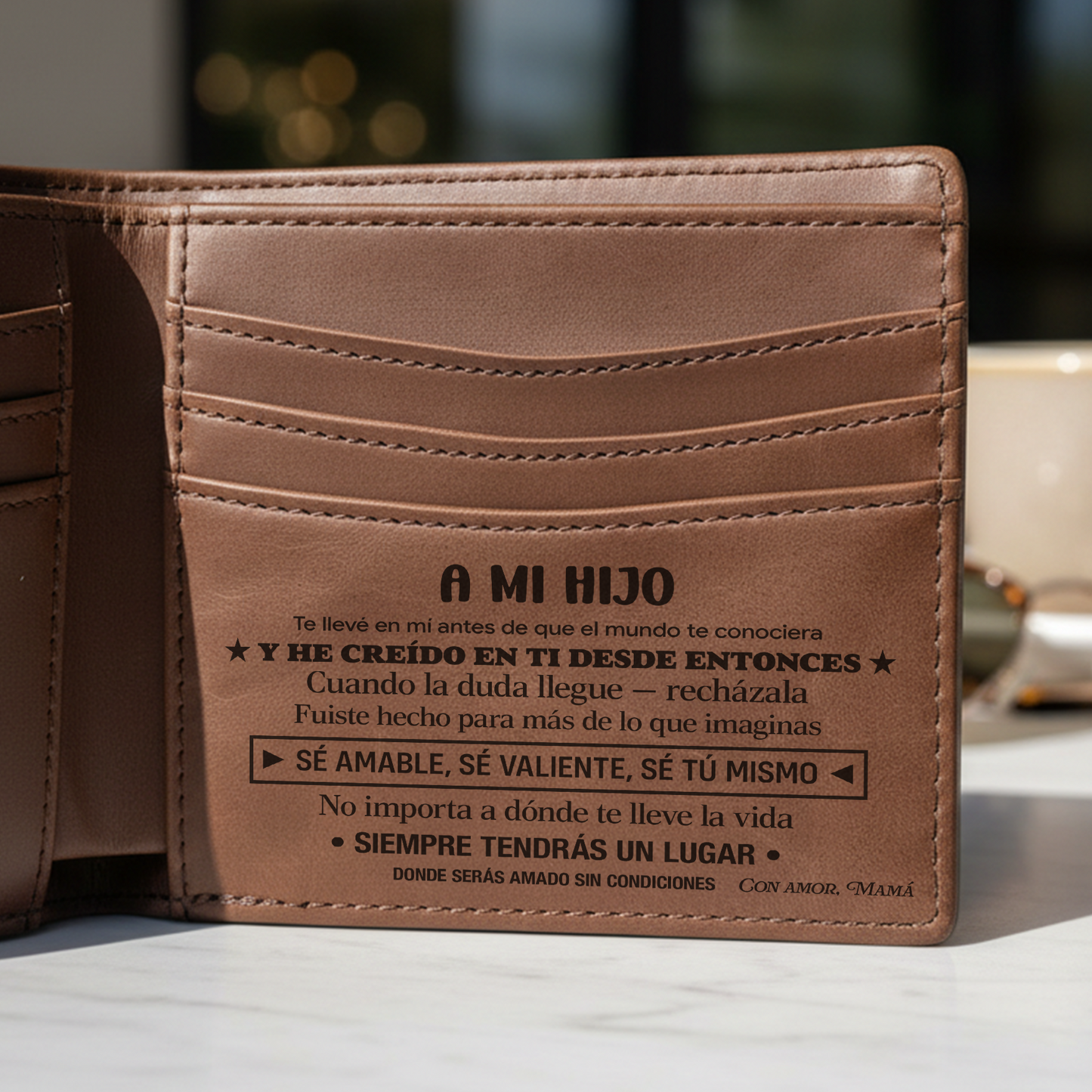 To My Son Wallet | Engraved Leather Bifold Wallet Gift for Son from Dad or Mom | RFID Blocking | Graduation, Birthday & Christmas Gift