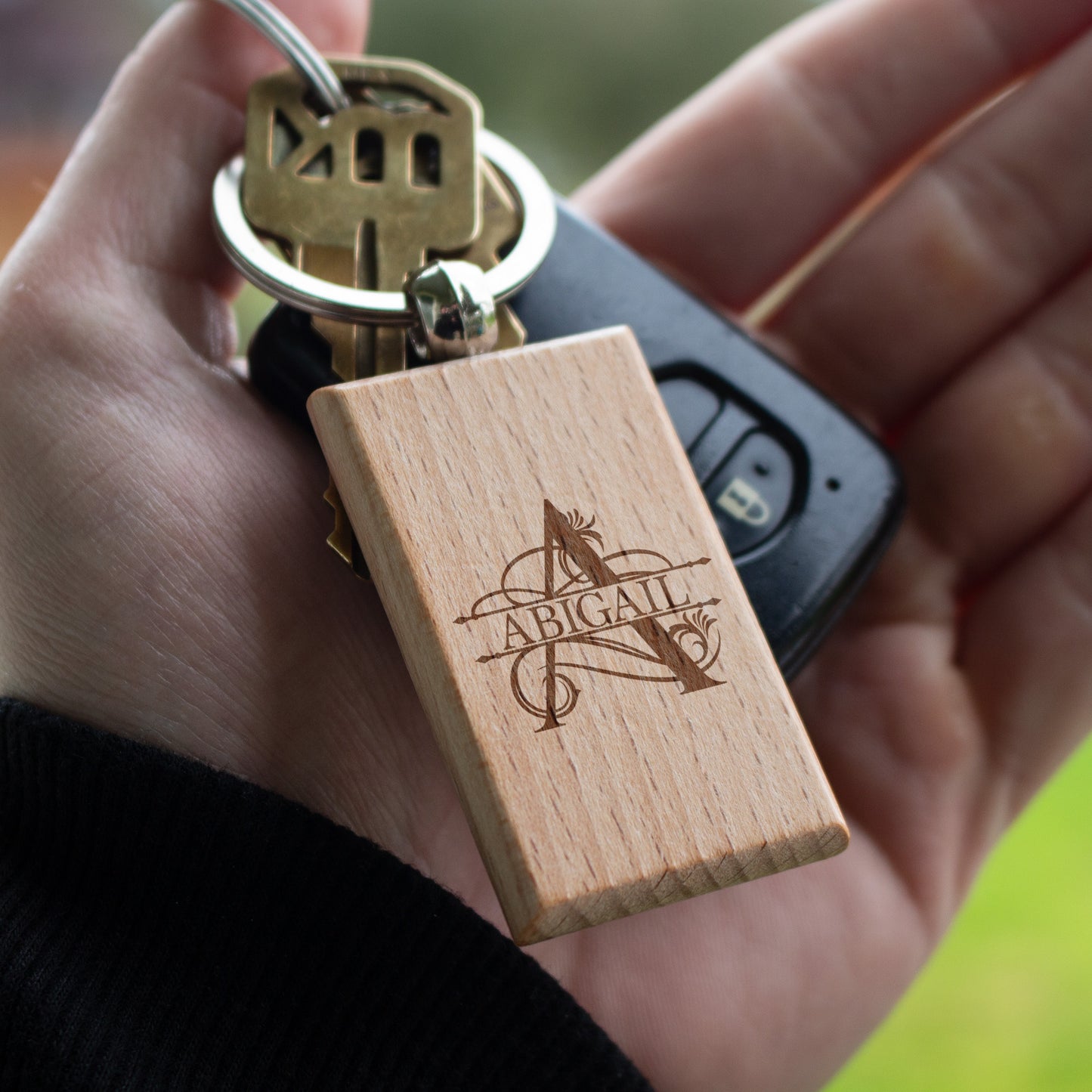 Custom Split Monogram Personalized Wooden Keychain