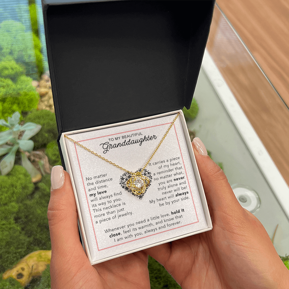 To My Granddaughter - Heartwarming Gift With Sentimental Message Card - Love Knot Necklace