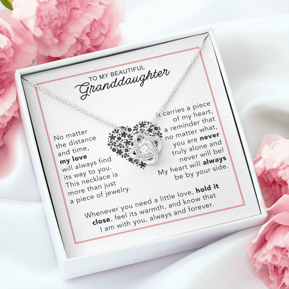 To My Granddaughter - Heartwarming Gift With Sentimental Message Card - Love Knot Necklace