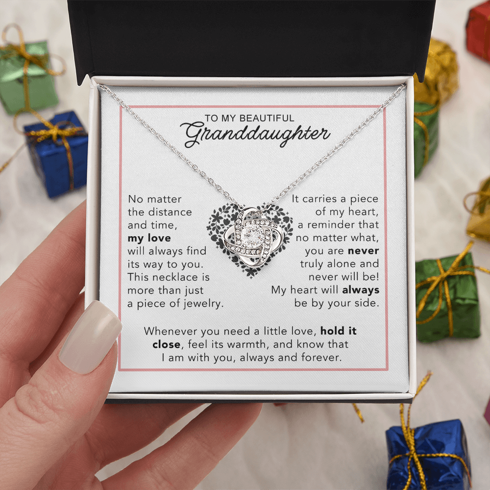 To My Granddaughter - Heartwarming Gift With Sentimental Message Card - Love Knot Necklace