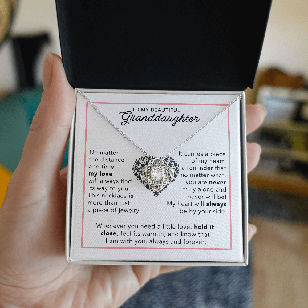 To My Granddaughter - Heartwarming Gift With Sentimental Message Card - Love Knot Necklace