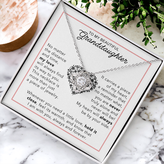 To My Granddaughter - Heartwarming Gift With Sentimental Message Card - Love Knot Necklace