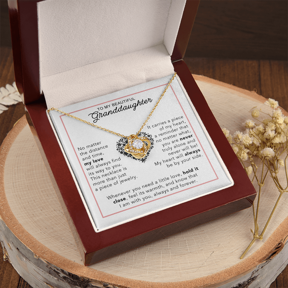To My Granddaughter - Heartwarming Gift With Sentimental Message Card - Love Knot Necklace