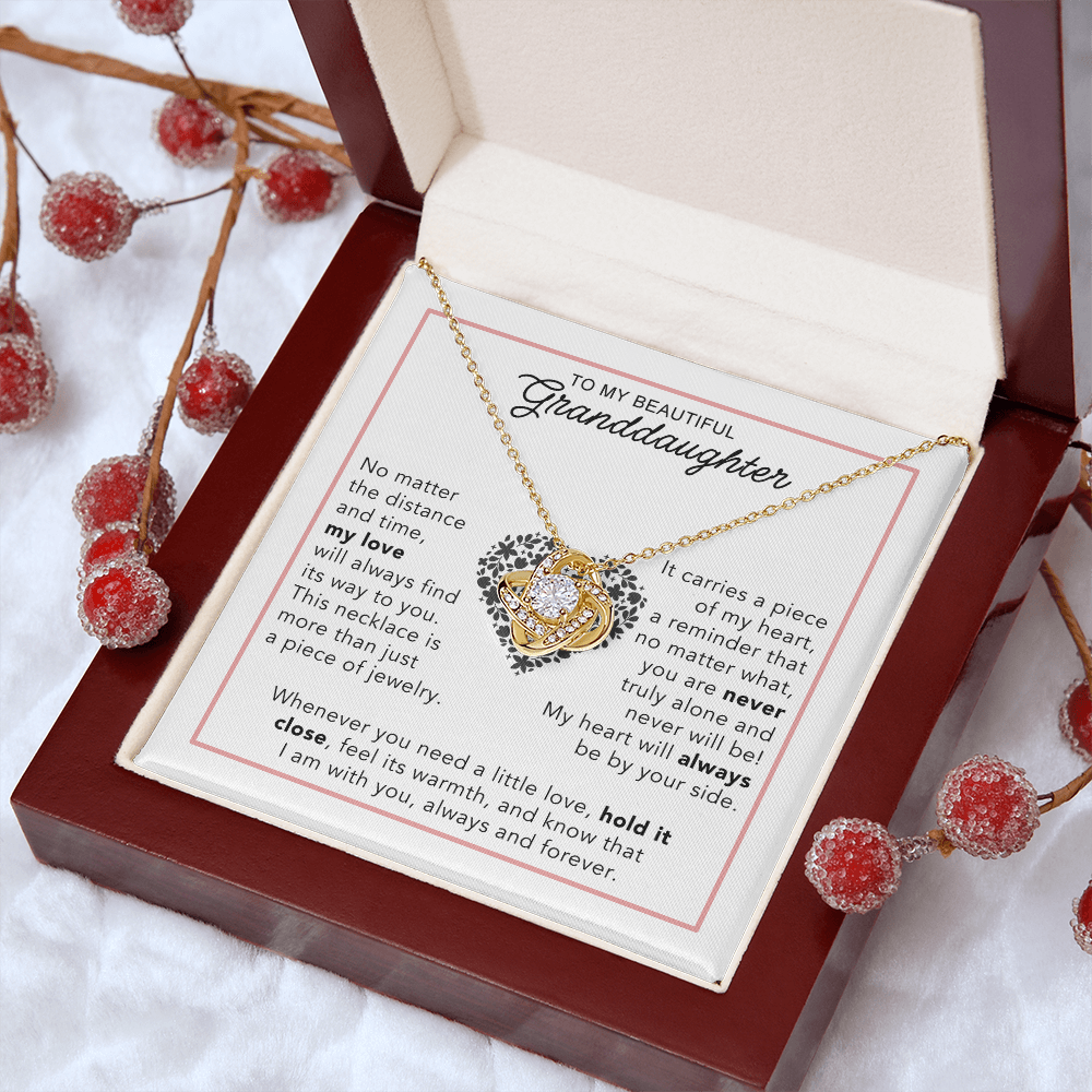 To My Granddaughter - Heartwarming Gift With Sentimental Message Card - Love Knot Necklace
