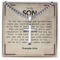 To My Son - Cuban Link Chain with Artisan Cross Necklace & Proverbs Message Card