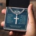 To My Son - Cuban Link Chain with Artisan Cross + Heartfelt Message Card