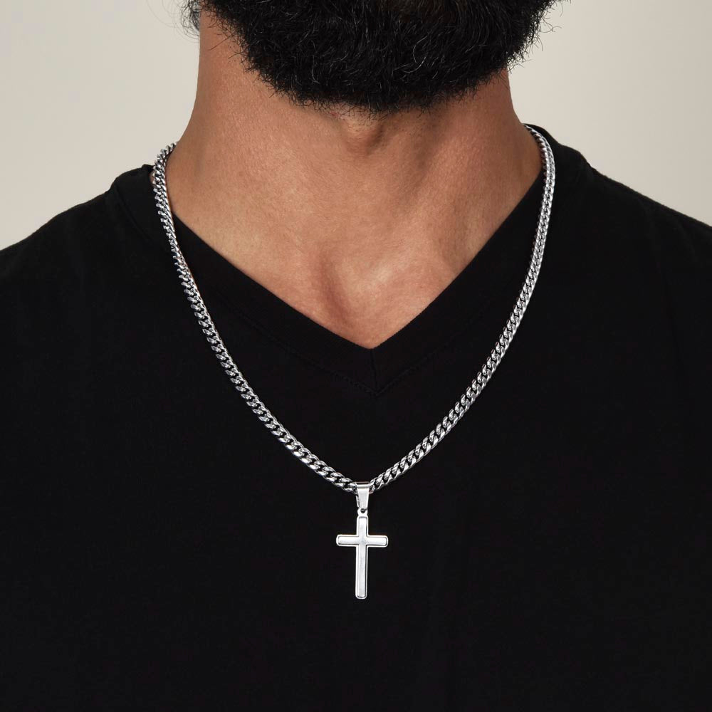 To My Husband - Cuban Link Chain with Artisan Cross + Heartfelt Message Card