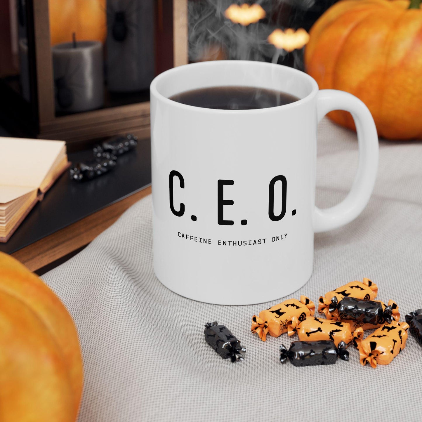 C.E.O. Caffeine Enthusiast Only Mug Funny Gift for Friend, Her, Him Perfect Coffee Cup for True Caffeine Lovers Ceramic Mug, 11oz