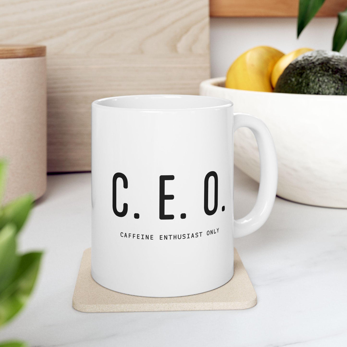 C.E.O. Caffeine Enthusiast Only Mug Funny Gift for Friend, Her, Him Perfect Coffee Cup for True Caffeine Lovers Ceramic Mug, 11oz