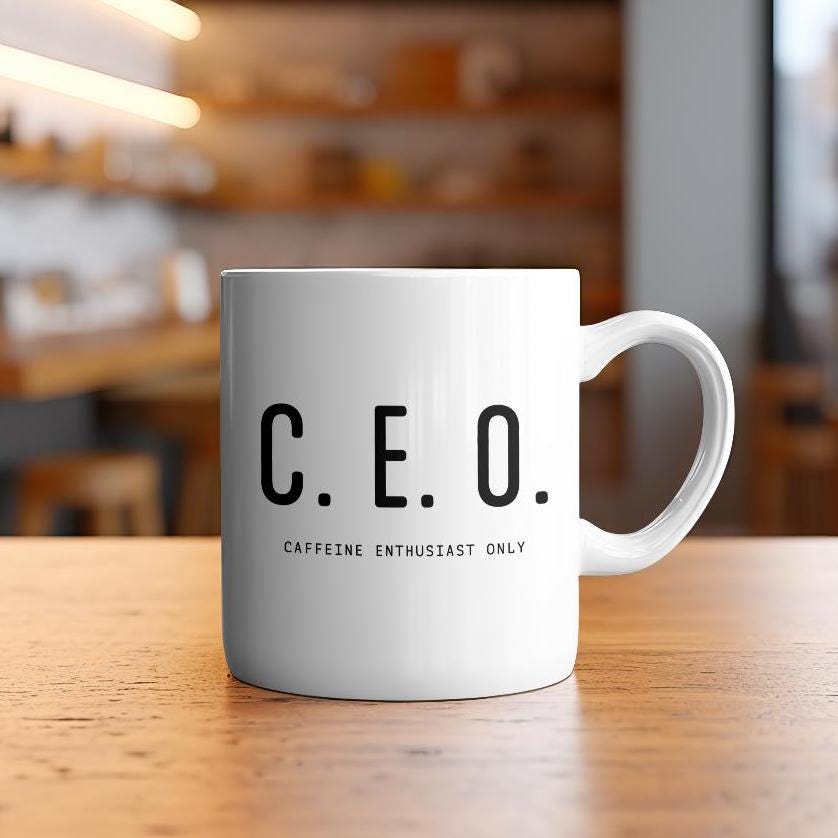 C.E.O. Caffeine Enthusiast Only Mug Funny Gift for Friend, Her, Him Perfect Coffee Cup for True Caffeine Lovers Ceramic Mug, 11oz