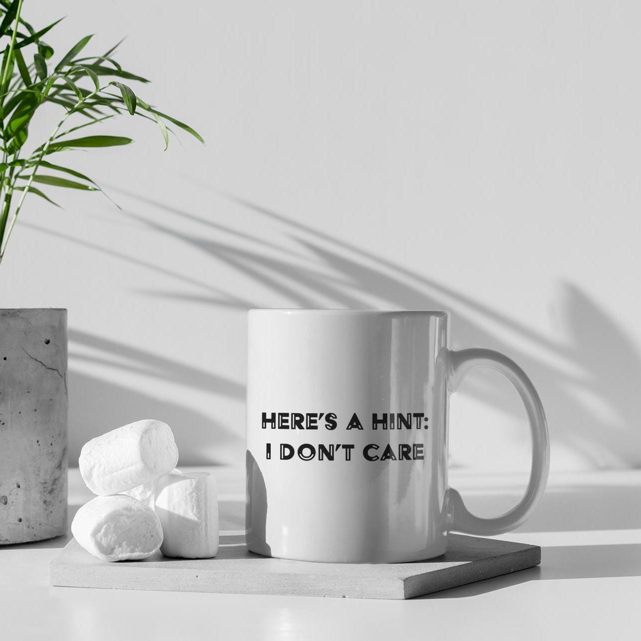 Here's A Hint I Don't Care Ceramic Mug, Funny Quote Tea Cup, Coffee Lover Gift, Office Mug, Coffee Addict Gift, Sarcastic Quote Mug